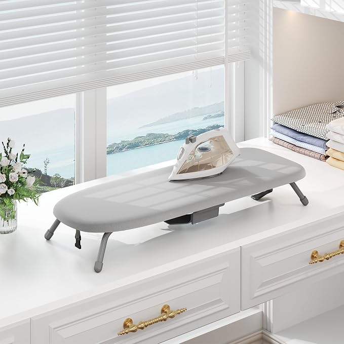APEXCHASER Ironing Board Small with Iron Holder, Tabletop Small Iron Board with 2 Heat Resistant Ironing Covers, Portable Tabletop Ironing Board with Non-Slip Feet for Home Travel Use, Grey