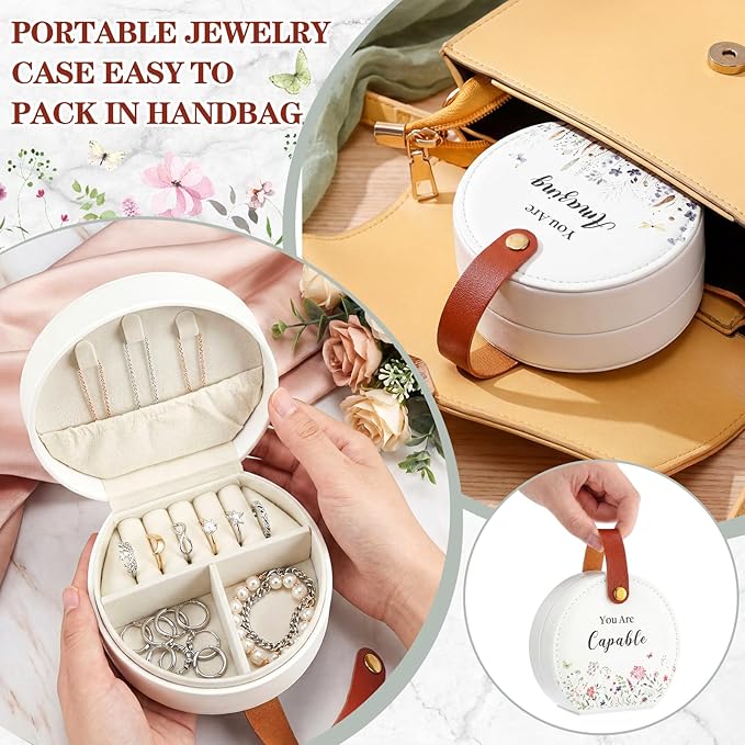 Kacctyen 12 Pieces Travel Wildflower Jewelry Case Bulk Mothers Day Church Gifts Mini Leather Bridesmaid Jewelry Gift Box Wildflower You Are Amazing Loved Party Favor for Secretary Leather Travel Case