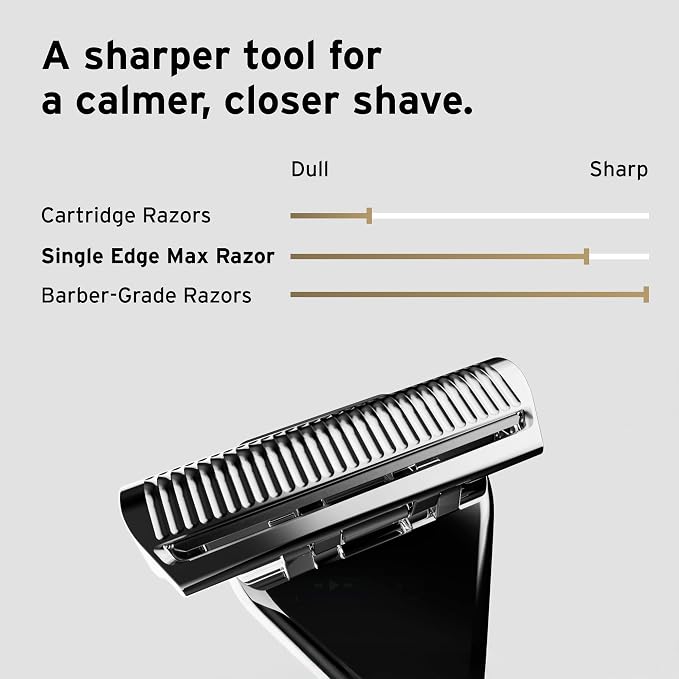 SUPPLY Single Edge Max Razor for Men – Premium Metal Single-Blade Safety Razor with Pivoting Head for Fewer Cuts and Irritation – Includes 8 Blades & Magnetic Reload System – Jet Black