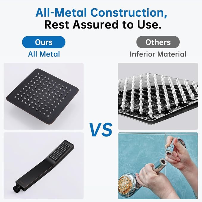 G-Promise All Metal 8 Inch Dual Square Shower Head with Handheld Combo, Rain Shower Head, Adjustable Extension Arm, 3-Way Diverter, 71 Inch Extra Long Hose - A Bathroom Upgrade (Oil Rubbed Bronze)
