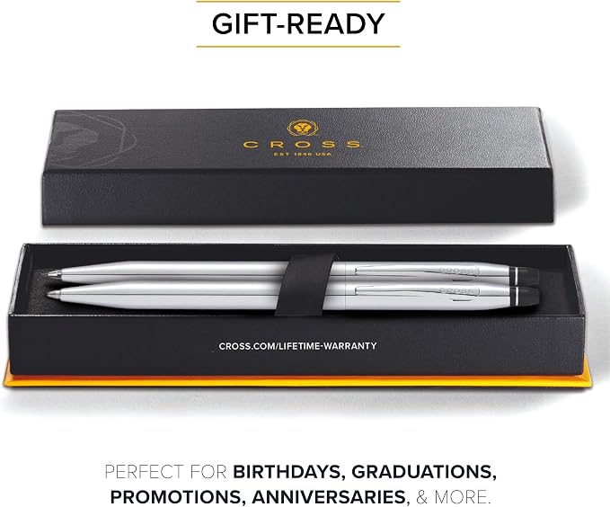 Cross Click Chrome Ballpoint Pen & Pencil Gift Set - Luxury Writing Instrument Set for Effortless Writing - Ballpoint Pen & 0.5mm Tip Pencil - Refillable - Elegant Accessory - Premium Gift Box