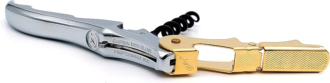 Pulltap's Genuine Slider Boss 150 Waiter's Corkscrew – Double-Hinged Wine Key with Sliding Foil Cutter – Patented Design – Made in Spain – Cromado-Oro (Chrome-Gold)