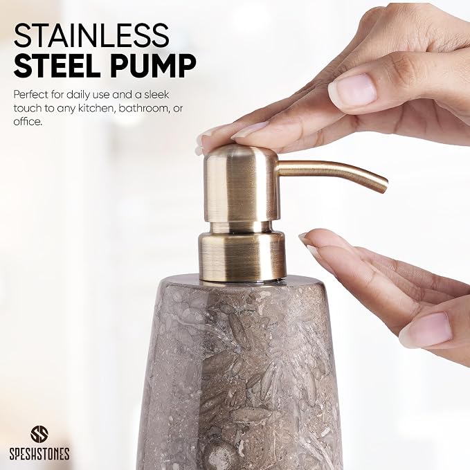 Marble Soap Dispenser 7.5'' Dish Soap Dispenser with Stainless Steel Pump, Refillable Liquid Hand Soap Dispenser with 8.5 Oz Capacity for Kitchen Sink and Bathroom Countertop