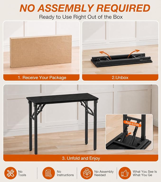XBurmo Folding Desk Foldable Table, No Assembly 35.8" Foldable Desk Space-Saving Workstation for Small Space, Computer Table, Flat Storage for Home Office, Bedroom, Dorm, Study Room, Dark Oak