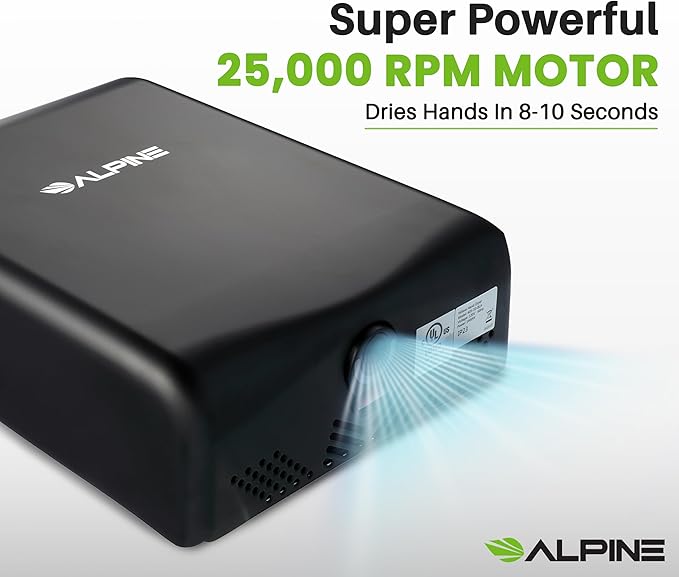 Alpine Hand Dryers for Bathrooms Commercial Extreme Speed Automatic Electric Hand Dryer for Home Bathroom/Restaurant with HEPA Filter, Heat & Speed Control - ADA Compliant (120v Matt Black)