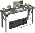XBurmo Small Folding Desk Folding Table, No Assembly Foldable Desk Gaming Desk, 55.1-Inch Computer Table Workstation with 2 AC Outlets and 2 USB Ports for Bedroom and Home Office, Marble Greige