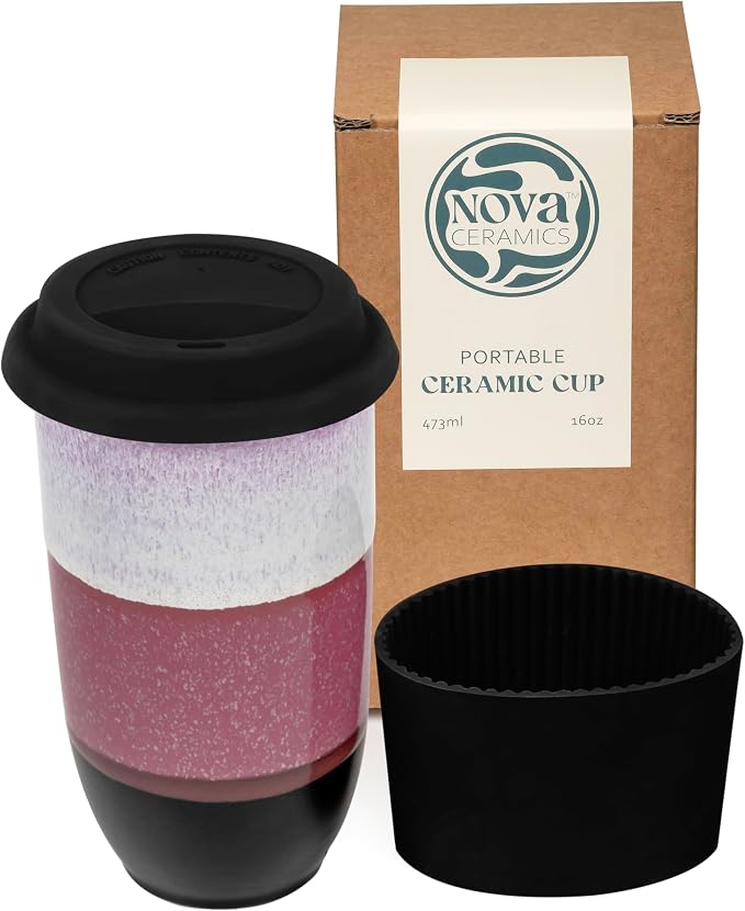 NOVA CERAMICS Coffee Travel Mug – Reusable Coffee Cup – Microwave & Dishwasher Safe Coffee Green Tumbler - Gifts For Women Men Him Her – 16oz – Eclipse