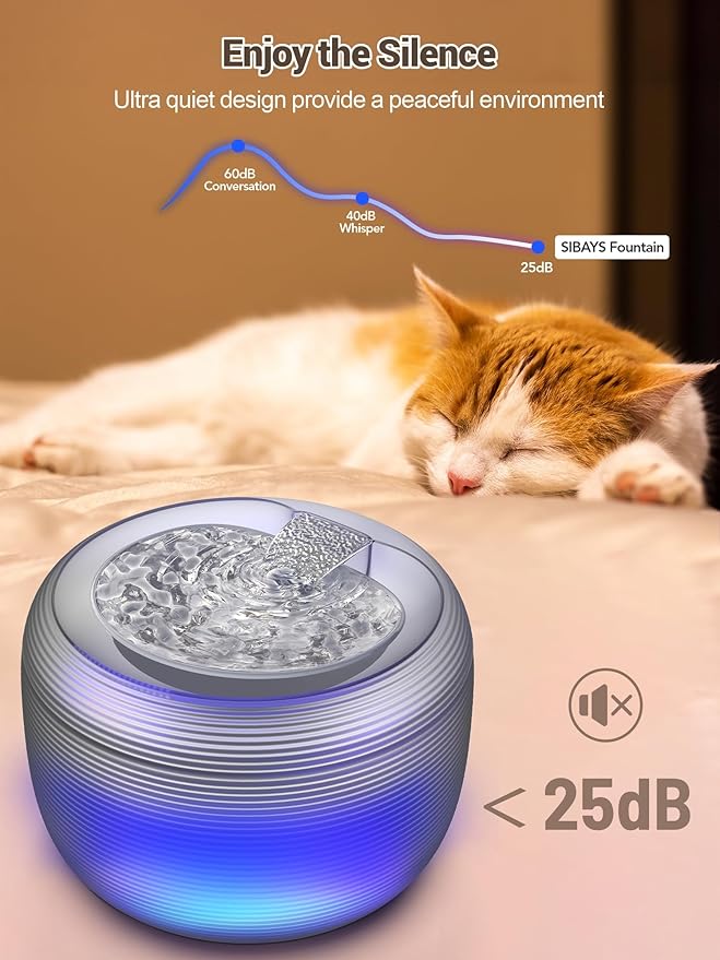 SIBAYS 3.5L Cat Water Fountain, 118oz Large Capacity Cat Fountains for Drinking with Water Level LED Light, Quiet Automatic Pet Water Fountain for Cats Indoor, Dog Water Dispenser Easy to Clean F-016B