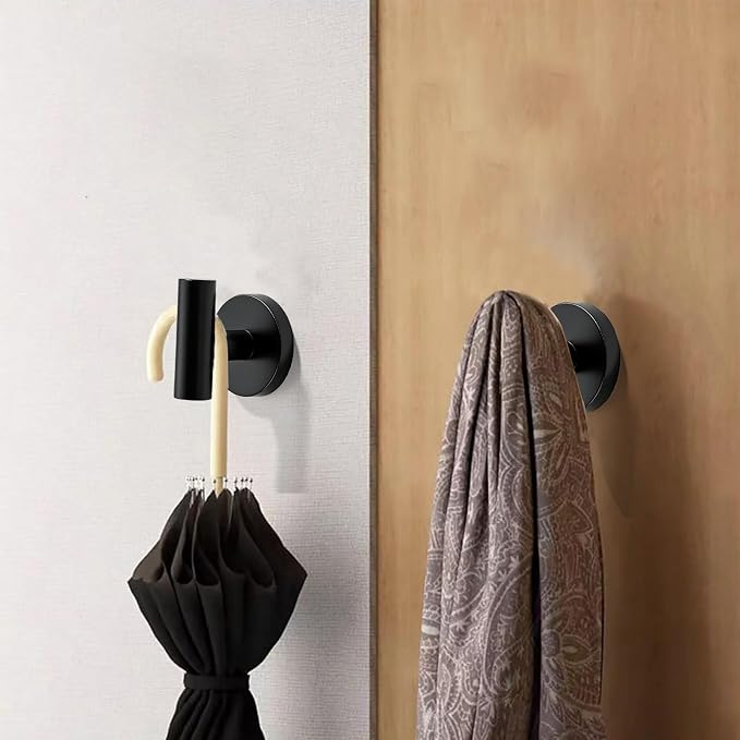 Wall Mounted Bathroom Towel Hooks for Hanging Clothes,Hat,5 Pack Matte Black Coat Hook Robe Hooks.Suitable for Hotels and bathrooms.