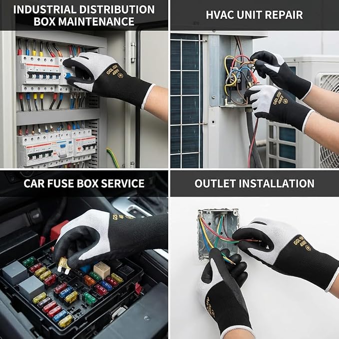 Insulated Electrical Gloves 400V Touch Screen -Flame Retardant-Low Voltage Insulated Safety Work Gloves,Rubber Non Slip for Electrician (Black,XL)
