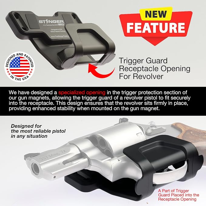 Stinger Magnetic Gun Mount Rack w/Trigger Guard Protection, Gun Holder Conceal in Car, Truck, Vehicle, Desks, Safes, Walls, Gun Magnet for Handgun Rifle Shotgun Pistol Revolver