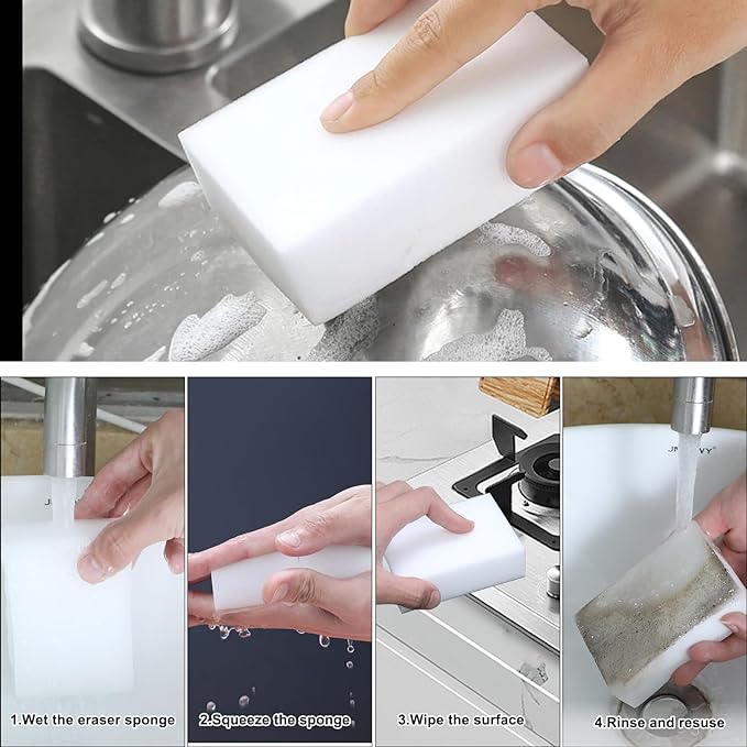 100 Pack Magic Sponge Eraser,Multi-Functional Household Cleaning Kitchen Dish Sponge for Furniture,Extra Thick and Long Lasting Melamine Cleaning Sponges for Bathroom,Bathtub, Wall Cleaner (100)
