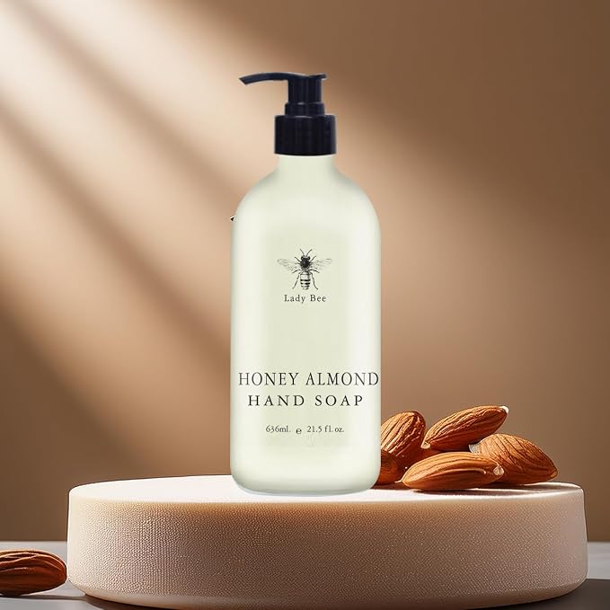 Home & Body Company Lady Bee Hand Soap Set, 4 Pack with Eucalyptus, Lavender, Tea Tree Mint, Honey Almond Scents, 21.5 fl oz Each with Pump Dispenser