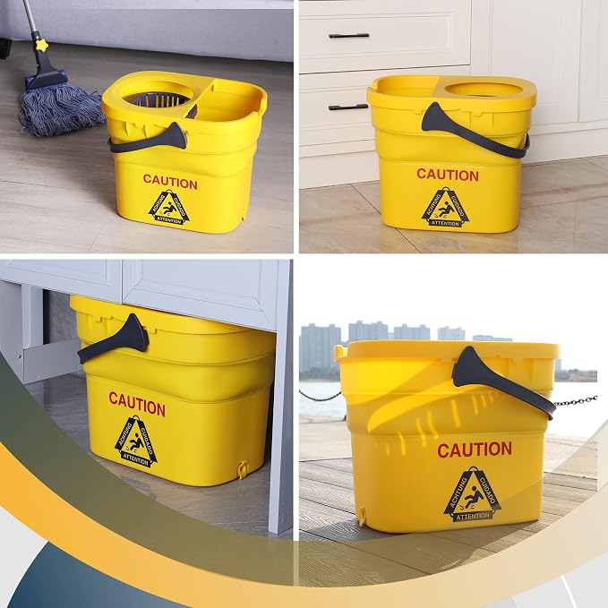 Yocada Commercial Mop Bucket with Wringer Portable Collapsible Plastic Mop Bucket and Looped-End String Wet Mop Heavy Duty Cotton Mop Set Kit