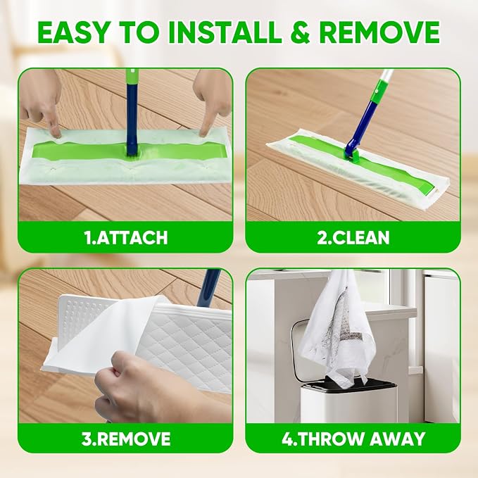 1.5X Wider XL Mop Set - 1 Long-Handle Mop, 10 Wet Pads & 20 Dry Pads, 360° Rotating Head, Fast Cleaning for Hardwood, Tile, Laminate Floors