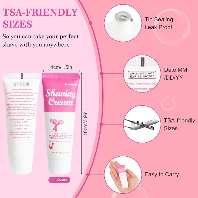 Womens Shaving Cream Bulk Travel,1fl oz/30ml Shave Gel for Women,Care Dry Skin Womens Shave Gel for Travel Guests(Jasmine,Pack of 5)