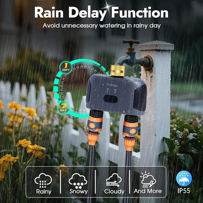 WiFi Water Timer for Garden Hose with Brass Inlet,Smart Hose Timer with WiFi Hub, APP & Voice Control,Up to 20 Watering Plans, 2-Zone Sprinkler Drip Irrigation System Controller for Yard Lawn Watering