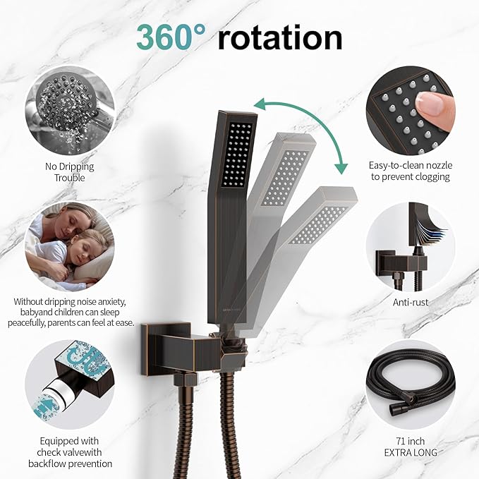 SR SUN RISE Oil Rubbed Bronze Shower System 12 Inches Brass Bathroom Luxury Rain Mixer Shower Combo Set Wall Mounted Rainfall Shower Head System Shower Faucet Rough-in Valve Body and Trim Included