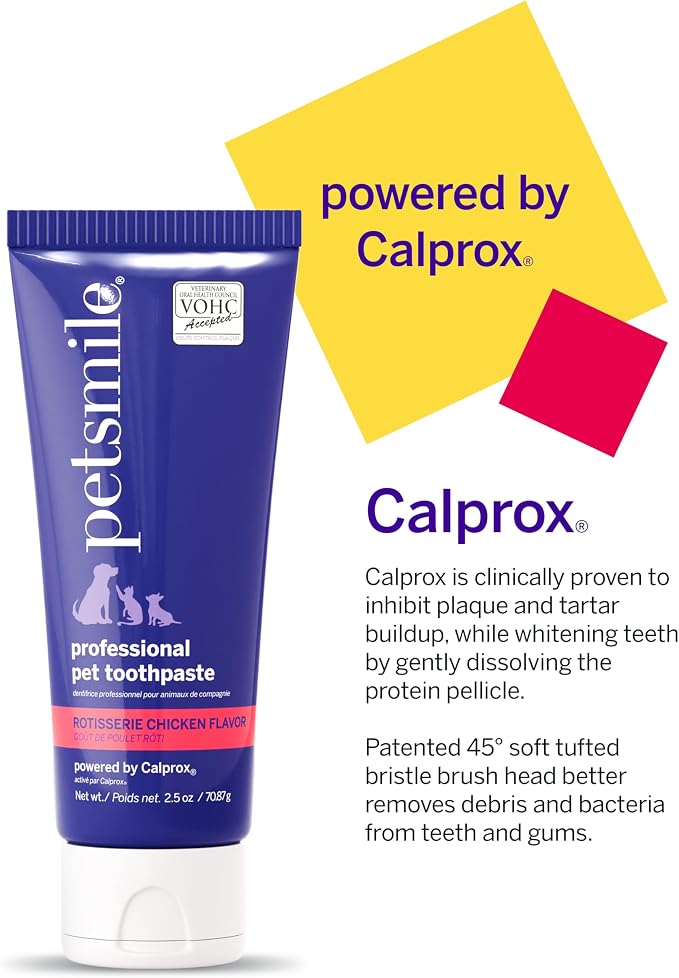 Petsmile Teeth Brushing Kit, Toothpaste + Brush, Rotisserie Chicken 2.5 Oz | Toothpaste + 45° Patented Brush, VOHC Accepted, Calprox® Powered, Fights Plaque + Tartar, Remineralizes Teeth, 4-Month Supply