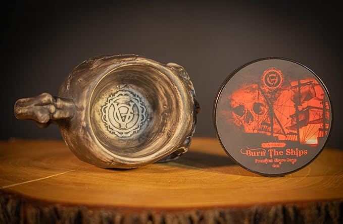 Burn The Ships Shaving Kit | Ceramic Skull Shave Bowl & Cream | Wet Razor Lather Mug | Hot Scuttle for Traditional Grooming | Shaving Soap Gift Set | Barber Accessories for Men
