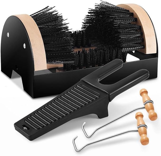4Pcs Outdoor Heavy Duty Boot Scraper Brush Scrubber Boot Jack Shoe Scraper Brushes with Boot Hooks and Puller(Style B)