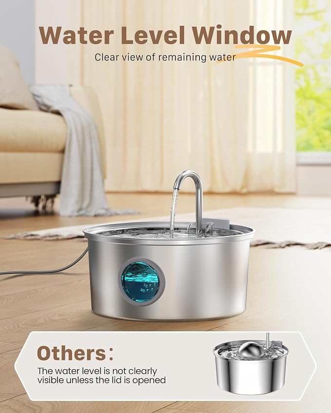 Cat Fountains for Drinking Stainless Steel: 108oz/3.2L Cat Water Fountain with 6 Filters + 3 Sponges - Running Pet Water Fountain Filtered - GIOTOHUN Faucet Like Pet Water Fountains for Cats Indoor