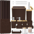 XLHOMO Bathroom Accessories Set - 25PC Brown Bathroom Set, Bathroom Set with Shower Curtain and Rugs, Brown Shower Curtain Set, Toilet Brush, Bathroom Trash Can