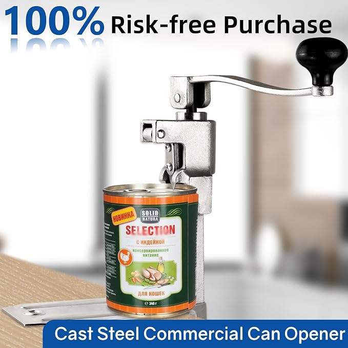 Commercial Can Opener Heavy Duty for 11100, Industrial Can Opener for 10 Cans, Manual Can Opener with Plated Steel Base Stainless Steel Blade for Cans Up to 11” Tall