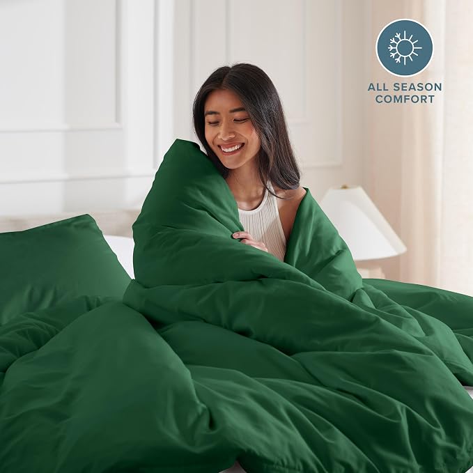Bare Home Bedding Duvet Cover Full Size - Premium 1800 Super Soft Collection - Lightweight, Cooling - Soft Breathable Bedding Duvet Cover (Full, Forest Green)
