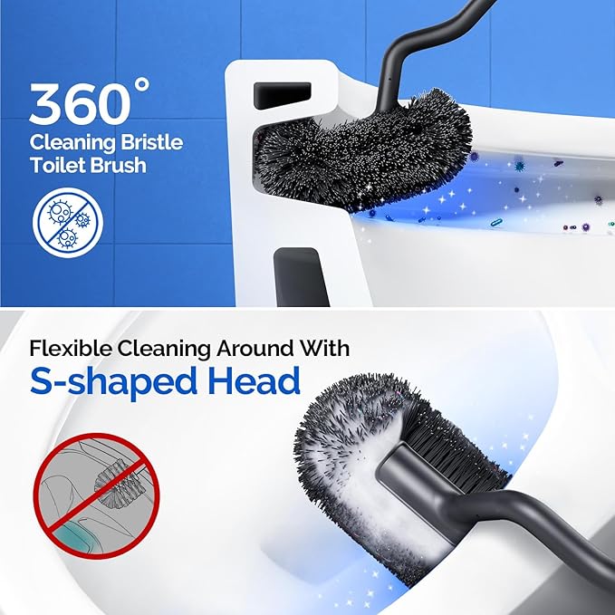 HAMITOR Toilet Brush and Holder Set: 304 Stainless Steel Heavy Duty Deep Cleaning Bowl Cleaner Brush with Curved Bristle - Wall-Mounted for Home Apartment Bathroom Accessories Silver 1 Pack
