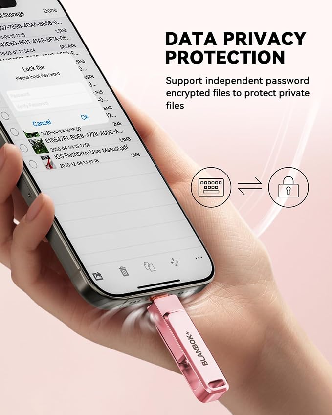 MFi Certified 512GB iPhone Photo Stick, High-Speed USB Flash Drive Memory Storage for Video Backup, Compatible for iPhone/iPad/Android/PC (Pink)