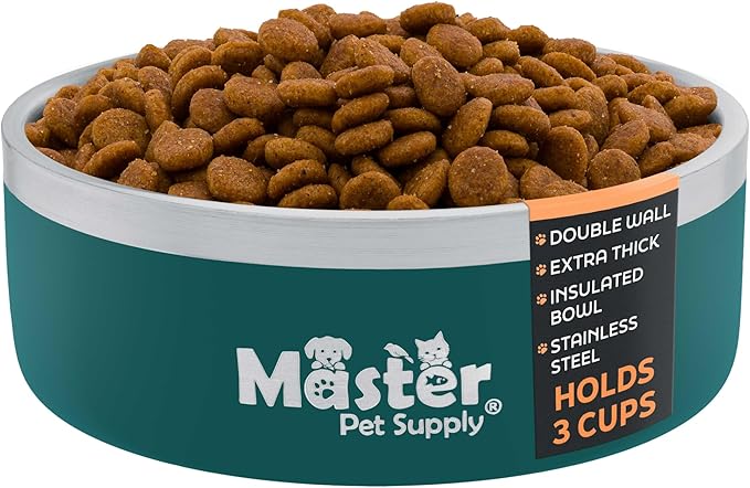 Master Pet Supply Stainless Steel Dog Bowls - 25 oz, Heavy Duty - Emerald Sea, Double Wall Extra-Thick Insulated, Non-Slip Pet Water Bowl for Dogs, Cats & Pets, Anti Rust Metal, Dish Washer Safe