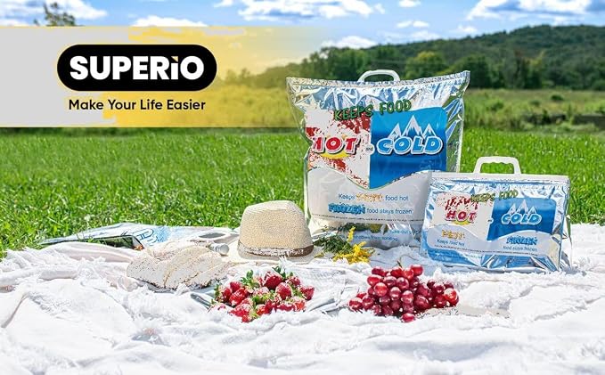 Superio Hot and Cold Insulated Bags for Food Delivery, Grocery Shopping Bags, Food Storage for Hot and Frozen Food for Travel, Disposable Cooler Bag, Reinforced Thermal Lunch Bag (8, 16"x19.25")