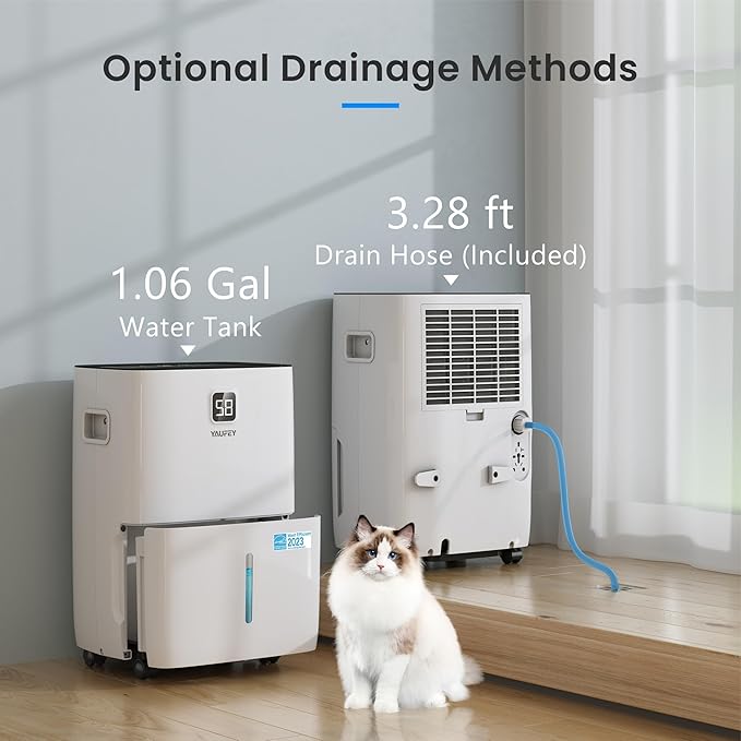 Yaufey 80 Pints Energy Star Dehumidifier for Home, Basement and Large Room up to 6000 Sq. Ft., with Drain Hose, Timer, Intelligent Humidity Control and Large Water Tank