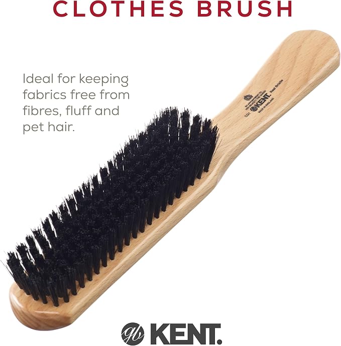 Kent CG1 Clothes Brush Cherrywood 100% Natural Black Bristle and Lint Remover Especially for Jeans or Corduroy Garments for Keeping Fabrics Free from Fibres, Fluff and Pet Hair. Made in England