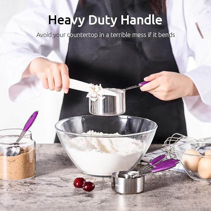 U-Taste 18/8 Stainless Steel Measuring Cups and Spoons Set and 600ºF High Heat-Resistant Kitchen Tong Set (Purple)