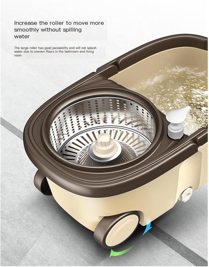 360 Degree Rotatable Stainless Steel Flat Mop and Bucket Set with Microfiber Pads, Self-Squeeze Floor Cleaning System