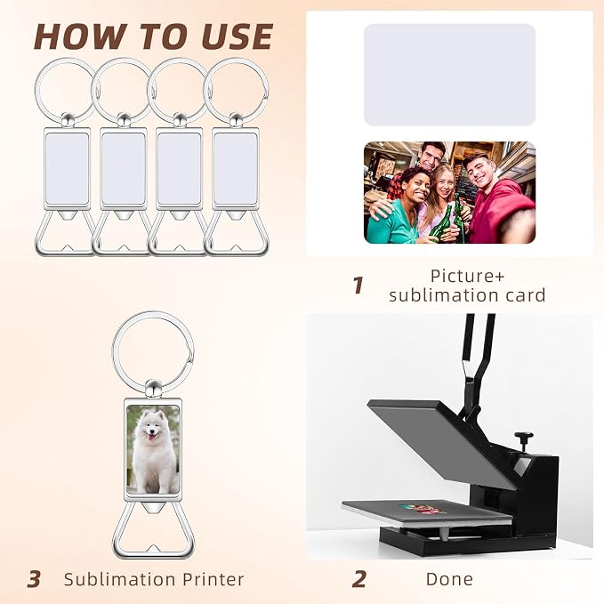 Bokon 60 Pcs Sublimation Blanks Keychains Metal Bottle Opener Keychains Transfer Sublimation Key Rings for Photos (3.7 x 1.22 Inches)