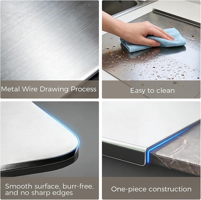 2PCS Large Stainless Steel Cutting Boards with Lip, Kneading Cutting Board Mats, Metal Cutting Board for Meat, Fruits, Vegetables, Bread, Baking, Non Adhesive (19.75" x 15.75", 15.75" x 11.5")