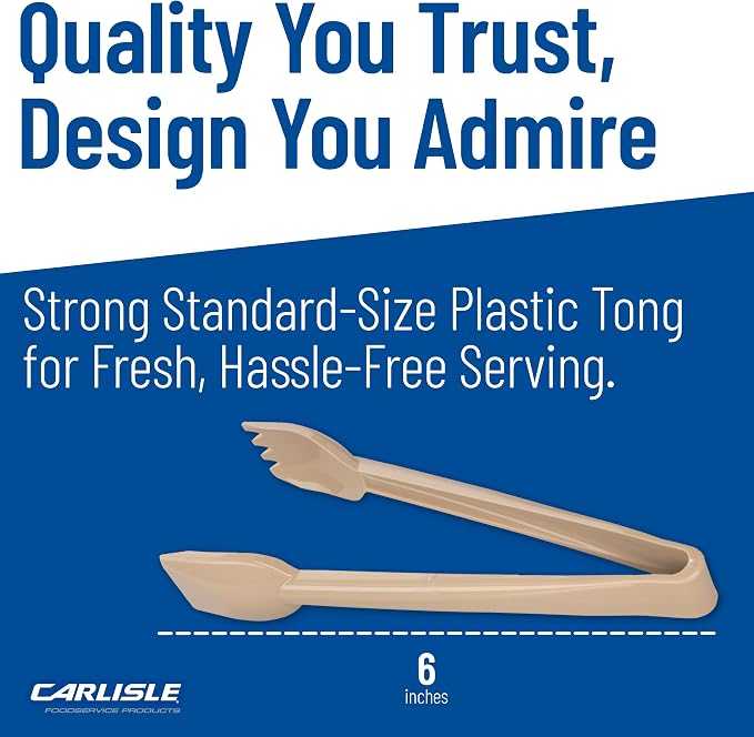 Carlisle FoodService Products 460606 Carly Salad Tong, 6" Salad Tong, Beige (12 Pack)