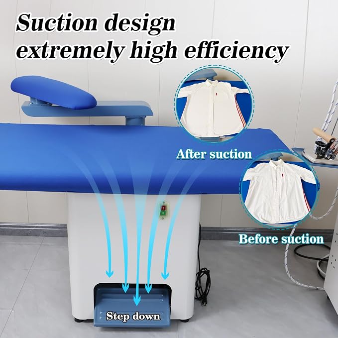 Commercial Vacuum Ironing Table with Independent Steam Generator & Sleeve Iron Arm, Heavy Duty Pressing Board for Dry Cleaners Tailors & Clothing Boutiques