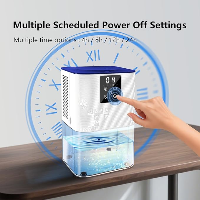 Dehumidifier, 3L/105oz Water Tank, 1100ml/Day, Bathroom Bedroom Basement RV, Ultra-Quiet 28dB Sleep Mode, Auto Shut-Off, Auto Defrost, 7-Color LED Light, Digital Display (White)