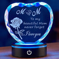 Heart Shaped Crystal Plaque for Mom, Laser Engraved Gift with Color Changing LED Light Base, Mothers Day Birthday Christmas Gift from Daughter Son