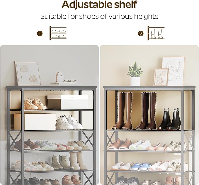 YATINEY 8 Tier Shoe Rack, Large Capacity Shoe Storage Organizer Holds 32 Pairs, Sturdy and Stable, for Entryway, Hallway, Closet, Dorm Room, Black SS08BB