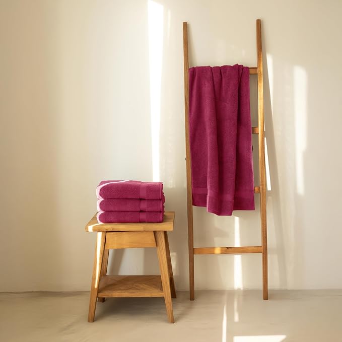 SALBAKOS 4-Piece 100% Turkish Cotton Bath Towels, 27x54 inch, Wine | Standard Size, 630 Gsm Thick Super Soft Highly Absorbent Quick-Dry Bathroom Towel, Premium Hotel & Spa Quality Made in Turkey