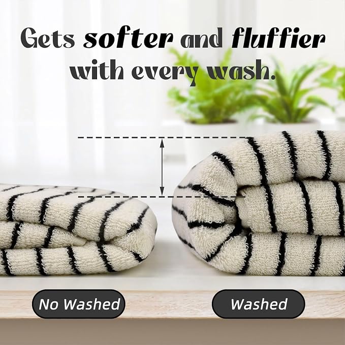 Black and Ivory Striped Bath Towels Set of 2, Lighter & Quick Dry Towels | Large 27.5 x 55 inches, Farmhouse for Bathroom, Pool, Shower
