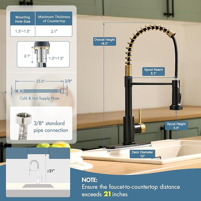 GIMILI Black and Gold Touchless Kitchen Faucet with AC Adapter, Smart Motion Sensor Hands Free Single Handle Kitchen Sink Faucet with Pull Down Sprayer