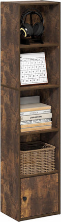 Furinno LUDER Book Shelf, 5-Tier Bookshelf with Open Shelf, Standing Bookcase with 1 Door Cabinet, 9.3 x 12 x 52, for Organization and Storage, for Living Room, Bedroom, Home Office, Amber Pine