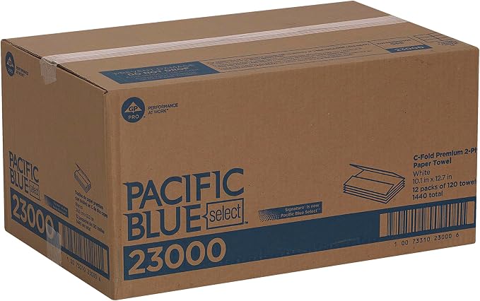 Pacific Blue Select by Georgia-Pacific PRO C-Fold Premium 2-Ply Paper Towels, White, 3.6” Folded Width, 120 Towels Per Pack, 12 Packs Per Case, 23000 | 1440 Sheets Total, 120 Sheets Per Unit, White, High Absorbency, Soft Feel, Dispenser Compatible, Com...