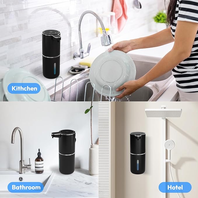 2 Pack Automatic Soap Dispenser Touchless,Liquid Hand Soap Dispenser 12.8oz Electric Wall Mounted Smart for Bathroom and Kitchen Dish Soap，Easy for Toddlers(Black)